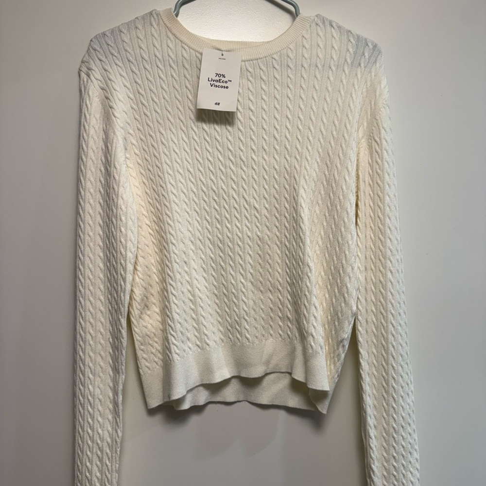 H&M Cream Cable Knit Sweater - Crew Neck
